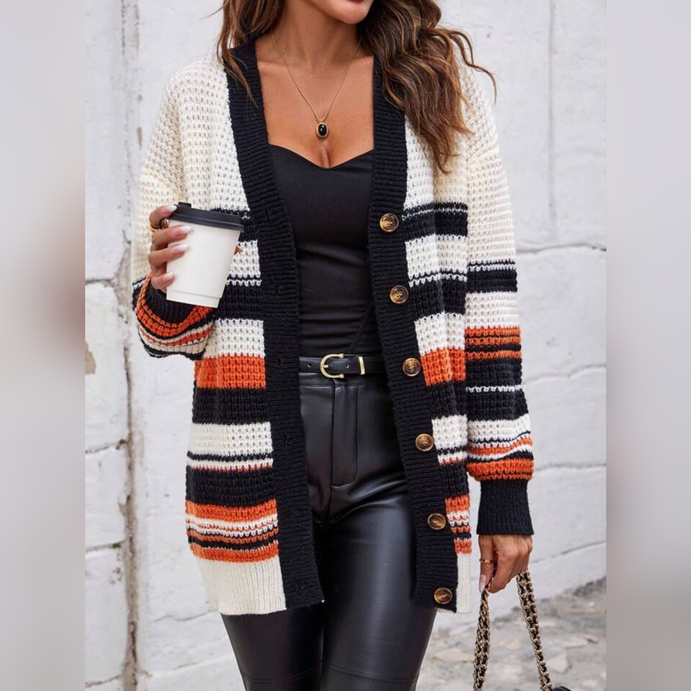 SHEIN Unity Striped Pattern Drop Shoulder Cardigan - Picture 3 of 4